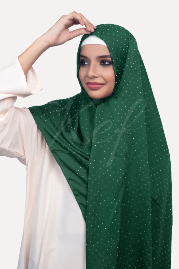DAPPLE DOT SILK HIJAB - DARK GREEN - Image 2